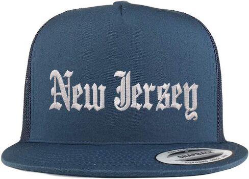 Trendy Apparel Shop New Jersey State Old English 5 Panel Flatbill Trucker Cap in Kuwait