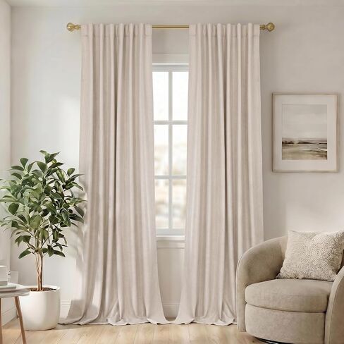 Linen Textured Blackout Curtains for Bedroom 96 Inches Long, Thermal Insulated Room Darkening Drapes for Living Room, Back Tab & Rod Pocket &Hooks, 2 Panels Set, 52"x96", Off White in Kuwait