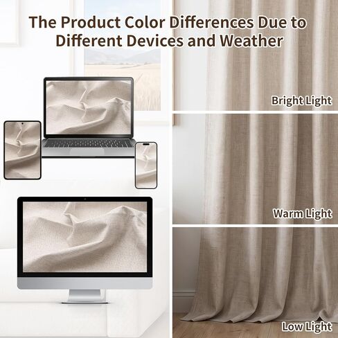 Linen Textured Blackout Curtains for Bedroom 96 Inches Long, Thermal Insulated Room Darkening Drapes for Living Room, Back Tab & Rod Pocket &Hooks, 2 Panels Set, 52"x96", Off White in Kuwait