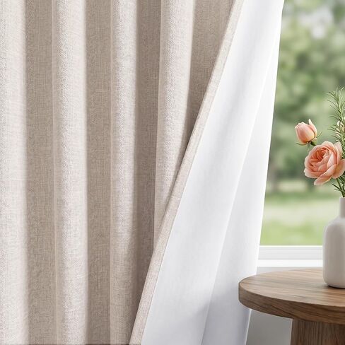 Linen Textured Blackout Curtains for Bedroom 96 Inches Long, Thermal Insulated Room Darkening Drapes for Living Room, Back Tab & Rod Pocket &Hooks, 2 Panels Set, 52"x96", Off White in Kuwait