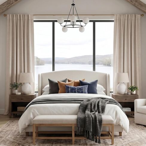 Linen Textured Blackout Curtains for Bedroom 96 Inches Long, Thermal Insulated Room Darkening Drapes for Living Room, Back Tab & Rod Pocket &Hooks, 2 Panels Set, 52"x96", Off White in Kuwait