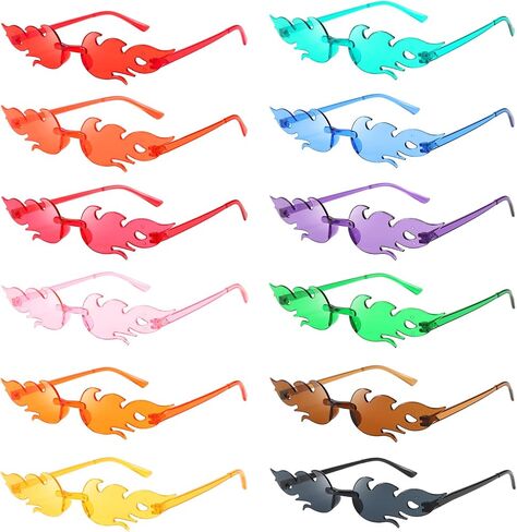 Pibupibu 12 Pack Colorful Fire Flame Sunglasses Bulk Rimless Flame Wave Glasses Fun Cool Y2k Glasses Party Favors in Kuwait