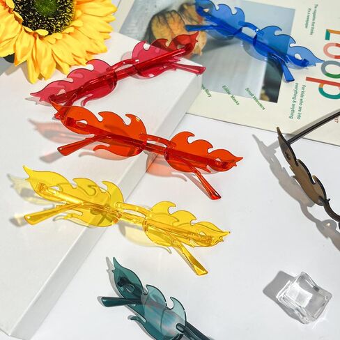 Pibupibu 12 Pack Colorful Fire Flame Sunglasses Bulk Rimless Flame Wave Glasses Fun Cool Y2k Glasses Party Favors in Kuwait
