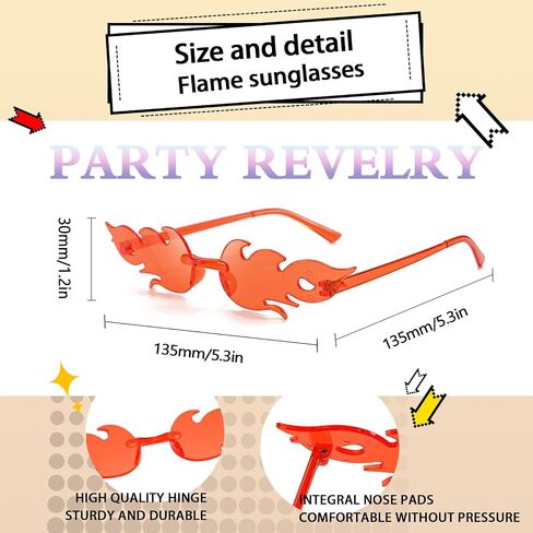 Pibupibu 12 Pack Colorful Fire Flame Sunglasses Bulk Rimless Flame Wave Glasses Fun Cool Y2k Glasses Party Favors in Kuwait