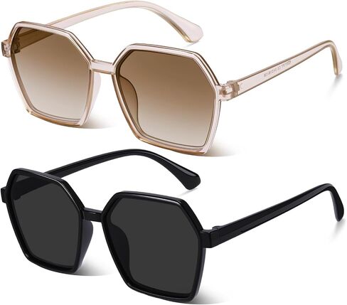 JATEBI 2 Pairs Women's Oversized Square Sunglasses Big Large Wide Fashion Shades for Men Women UV Protection in Saudi Arabia