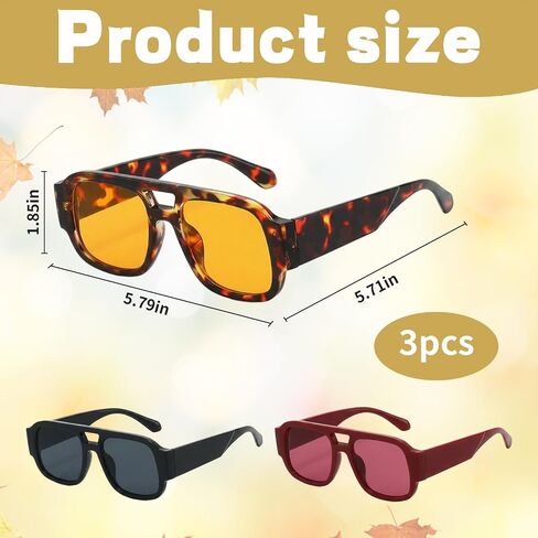 CZFDHP 3PCS Retro Oversized Aviator Sunglasses, Trendy Sun Glasses for Women Men, Classic Square Double Bridge Design with UV Protection, Fashion Statement for Outdoor Activities and Daily Commuting in Saudi Arabia