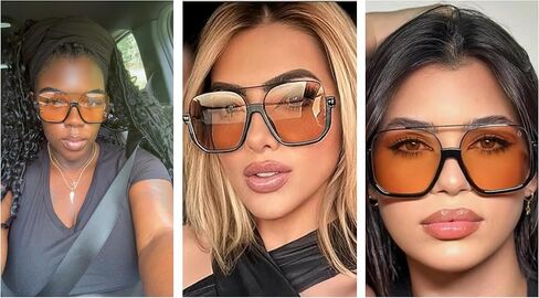 نظارات شمسية مربعة مزدوجة الجسر للنساء أو الرجال نظارات شمسية كبيرة الحجم ذات ظلال عصرية in Kuwait
