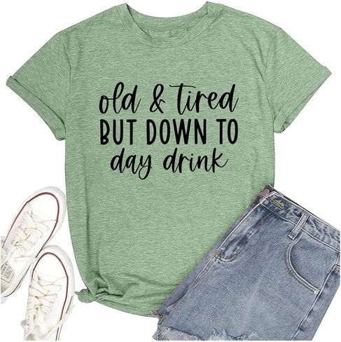TSIIUO Drinking Shirts for Women Old and Tired But Down to Day Drink T-Shirt Drinking Lover Short Sleeve Casual Tops in Saudi Arabia