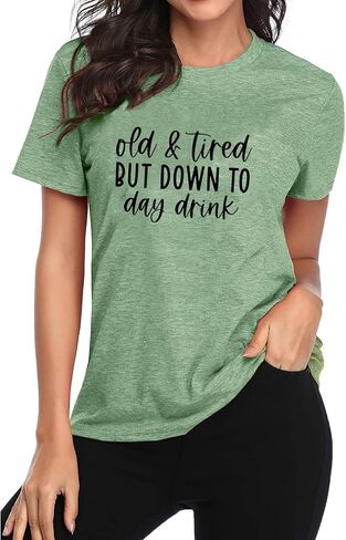 TSIIUO Drinking Shirts for Women Old and Tired But Down to Day Drink T-Shirt Drinking Lover Short Sleeve Casual Tops in Saudi Arabia