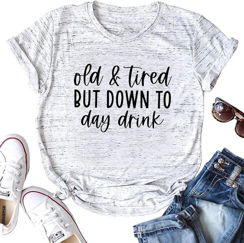 TSIIUO Drinking Shirts for Women Old and Tired But Down to Day Drink T-Shirt Drinking Lover Short Sleeve Casual Tops in Saudi Arabia
