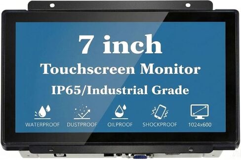 7 Inch Open Frame Capacitive Touchscreen Monitor, Industrial Touchscreen 1024x600 Resolution 16:9 Aspect Ratio Waterproof IP65,VESA+Panel Mount, for Factory, Kiosk, Automation, 7X24 Hours Work in Kuwait