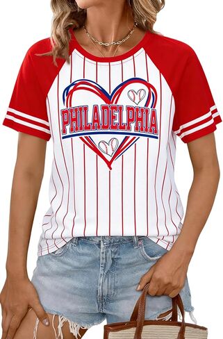 Baseball Shirt Women Striped Game Day Jersey Shirts Baseball Team Short Sleeve Tee Tops Fans Gifts in Saudi Arabia