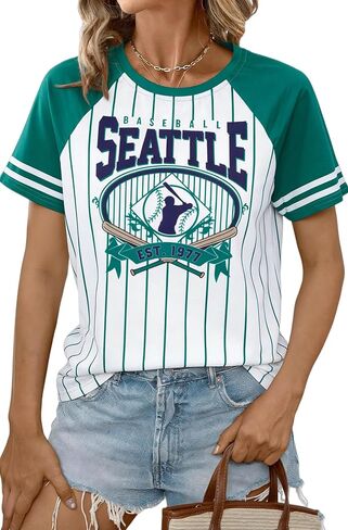 Baseball Shirt Women Striped Game Day Jersey Shirts Baseball Team Short Sleeve Tee Tops Fans Gifts in Saudi Arabia