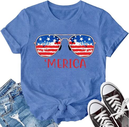 LBP Patriotic Shirts for Women 'Merica Sunglasses Shirt USA Flag Tee 4th of July T-Shirt in Saudi Arabia