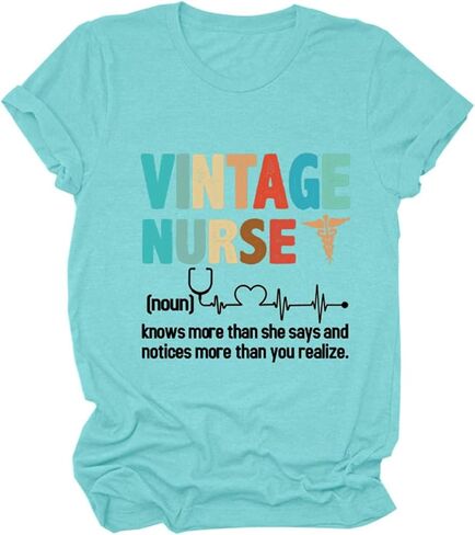 Vintage Nurse Women T-Shirt, Nurse Life Women Letter Printed T Shirt Graphic Nurse Tee Tops in Kuwait