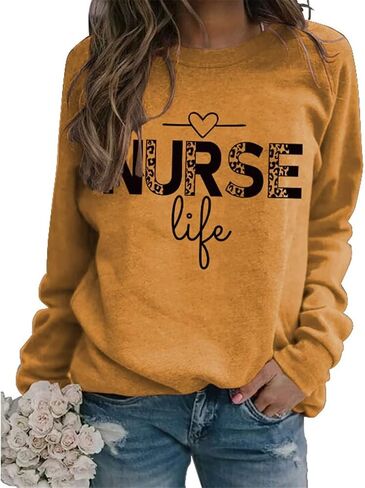 Vintage Nurse Women T-Shirt, Nurse Life Women Letter Printed T Shirt Graphic Nurse Tee Tops in Kuwait