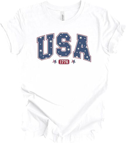 Trenz Shirt Company Women's Cute Patriotic Star Filled USA 1776 Label Short Sleeve T-Shirt - 4th of July Womens Tops in Kuwait