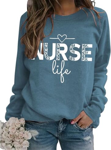 Vintage Nurse Women T-Shirt, Nurse Life Women Letter Printed T Shirt Graphic Nurse Tee Tops in Kuwait