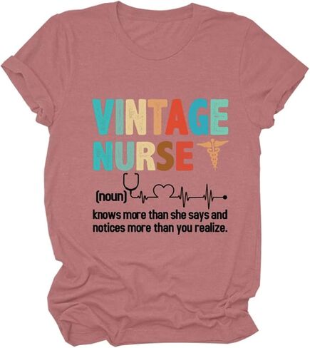 Vintage Nurse Women T-Shirt, Nurse Life Women Letter Printed T Shirt Graphic Nurse Tee Tops in Kuwait