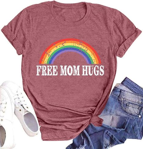 Pride Shirts Women Rainbows Graphic Tees Shirts Free Mom Hugs T-Shirt LGBTQ Short Sleeve Tops in Saudi Arabia