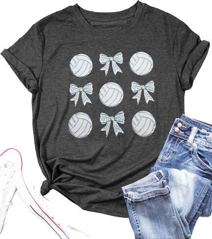 Volleyball Shirt for Women Volleyball Mom Shirt Game Day Shirts Sport Season Tee Volleyball Bow Graphic Tops in Saudi Arabia