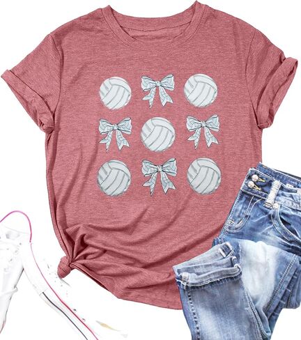 Volleyball Shirt for Women Volleyball Mom Shirt Game Day Shirts Sport Season Tee Volleyball Bow Graphic Tops in Saudi Arabia