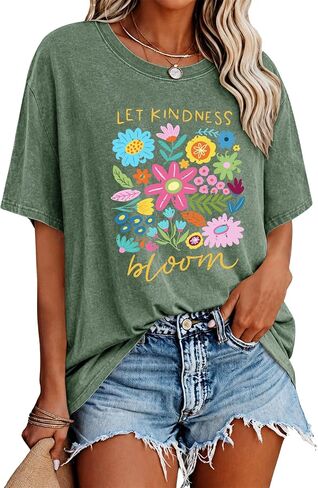 Women's Oversized Graphic Tee Shirts Vintage Floral Shirt Cotton Short Sleeve Summer Casual Loose Wash Boho Tops 2026 in Saudi Arabia