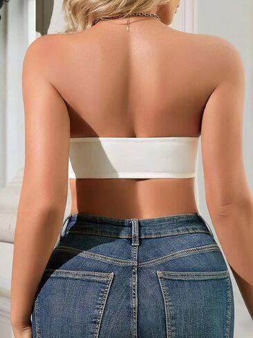 Women's Seamless Strapless Everyday Bra, Invisible Bandeau Bra with Adjustable Back Closure for T-Shirt & Dresses（White） in Kuwait
