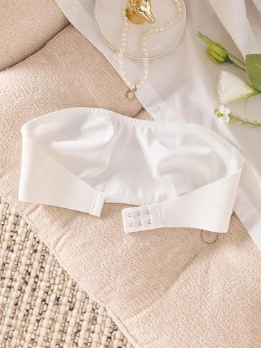 Women's Seamless Strapless Everyday Bra, Invisible Bandeau Bra with Adjustable Back Closure for T-Shirt & Dresses（White） in Kuwait