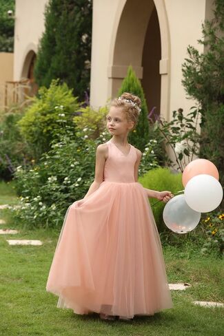 Flower Girls Cross Strap Prom Ball Gowns with Bow-Knot Satin Tulle Princess Pageant Dress QK001 in Kuwait