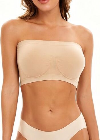 Women's Plus Size Bandeau Top, Strapless Underwire-Free Elastic Bustier High Support All-Season Sports Bra in Kuwait