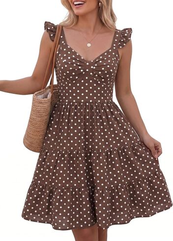 FOMELY Gingham Dress Women Cotton V Neck Ruffle Hem Checkered Casual Vacation Gingham Smocked Summer Plaid Dress in Saudi Arabia