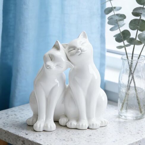 Cat Statues Home Decor Cat-Figurines - Shelf Decor 8.5 x 8 x 10.5 in Gifts for Cats Lovers Collectible Figurines Kitten Couple Sculptures for Indoor Office Table Library Decoration Newman House Studio in Saudi Arabia