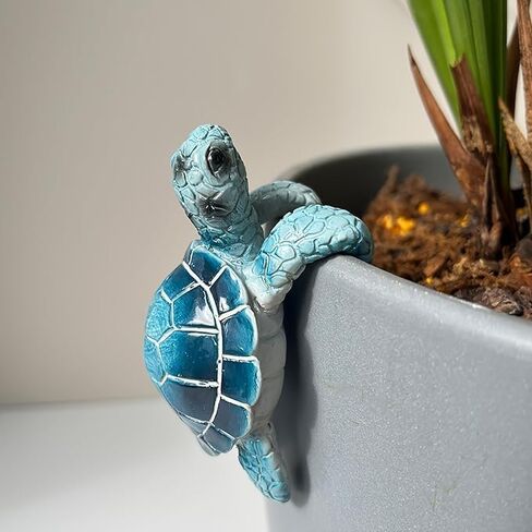 Blue Turtle Planter Decorations - Resin Hanging Sea Turtle for Pot Tortoise Figure Plant Pot Hanger Small Statue for Terrapin Cute Plants Terrapin Sculptures for Indoor Outdoor Garden Patio in Kuwait
