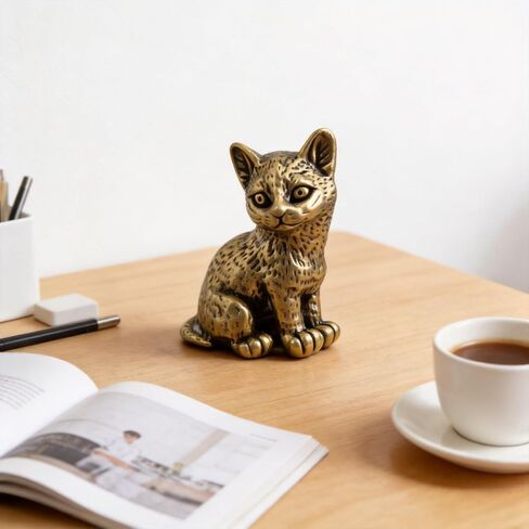 Mini Brass Cat Statue, Antique Brass Cat Figurine Desk Decor, Cute Cat Ornament for Shelf, Bookend, Home Office Decor, Collectible Decorative Gift, 1-Pack (Brass Cat - Standing) in Kuwait