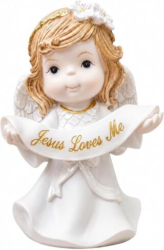 Comfy Hour 5" Brown Hair Praying Angel with Gold Cross Figurine, Rustic Antique Vintage Figurine Style Home Decor, Religious Guardian Angel Statue Catholic Keepsake in Kuwait