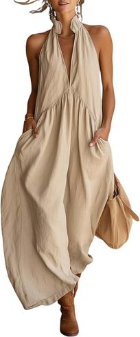 Apvirdy Sleeveless Linen Dresses for Women 2026 Flowy Maxi Tank Dress Summer Vacation Outfits Midi Dresses with Pockets in Saudi Arabia