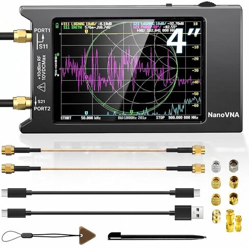 GOOZEEZOO NanoVNA-H4 Vector Network Analyzer with 9 SMA Calibration 10KHz-1.5GHz HF VHF UHF Antenna Analyzer Measuring S Parameters, Voltage Standing Wave Ratio, Phase, Delay, Smith Chart(4 inch) in Kuwait