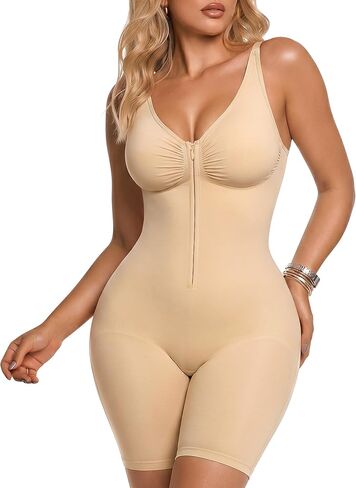 BRABIC Women's Zip-Up Shapewear Bodysuit Tummy Control Seamless V Neck Full Body Shaper Mid-Thigh Butt Lifter in Saudi Arabia