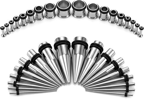 36 Pcs Ear Stretching Kit 14G-00G Stainless Steel Ear Gauges Stretching Kit Tapers Single Flare Plugs Eyelets Piercing Jewelry for Women Men in Saudi Arabia
