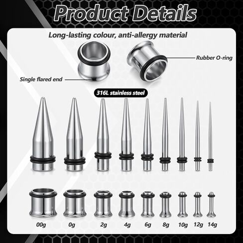 36 Pcs Ear Stretching Kit 14G-00G Stainless Steel Ear Gauges Stretching Kit Tapers Single Flare Plugs Eyelets Piercing Jewelry for Women Men in Saudi Arabia