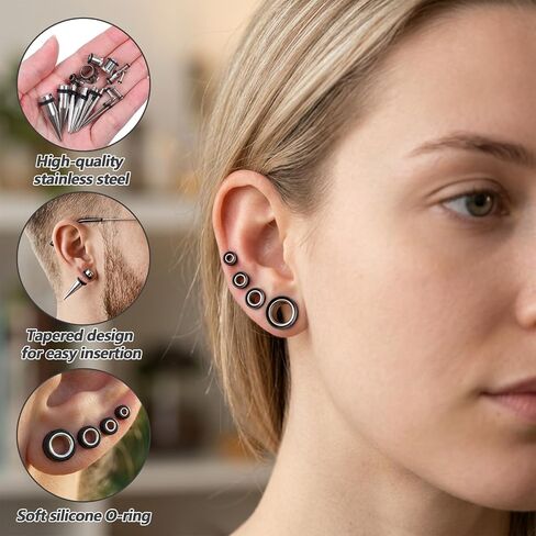 36 Pcs Ear Stretching Kit 14G-00G Stainless Steel Ear Gauges Stretching Kit Tapers Single Flare Plugs Eyelets Piercing Jewelry for Women Men in Saudi Arabia