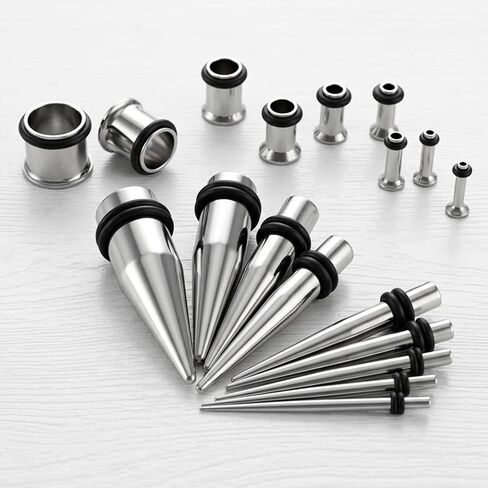36 Pcs Ear Stretching Kit 14G-00G Stainless Steel Ear Gauges Stretching Kit Tapers Single Flare Plugs Eyelets Piercing Jewelry for Women Men in Saudi Arabia