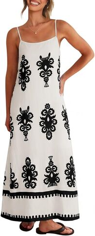 Glamaker Womens Summer Dresses 2026 Casual Floral Spaghetti Strap Flowy Maxi Dress Boho Sleeveless Beach Vacation Sundress in Kuwait