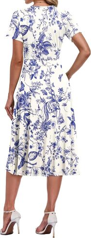 AUSELILY Summer Dresses for Women 2026 Floral Short Sleeve V Neck Wrap Midi Dress with Pockets in Kuwait
