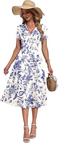 AUSELILY Summer Dresses for Women 2026 Floral Short Sleeve V Neck Wrap Midi Dress with Pockets in Kuwait