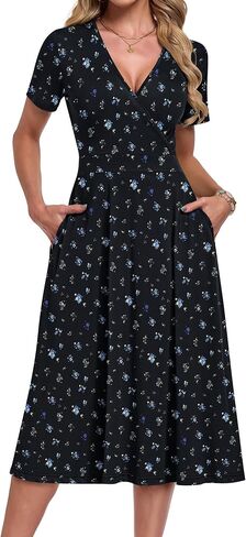 AUSELILY Summer Dresses for Women 2026 Floral Short Sleeve V Neck Wrap Midi Dress with Pockets in Saudi Arabia