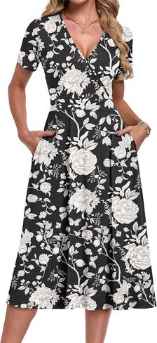 AUSELILY Summer Dresses for Women 2026 Floral Short Sleeve V Neck Wrap Midi Dress with Pockets in Kuwait