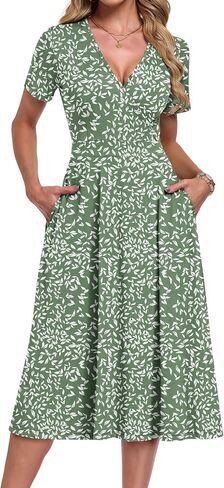 AUSELILY Summer Dresses for Women 2026 Floral Short Sleeve V Neck Wrap Midi Dress with Pockets in Kuwait