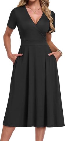 AUSELILY Summer Dresses for Women 2026 Floral Short Sleeve V Neck Wrap Midi Dress with Pockets in Kuwait